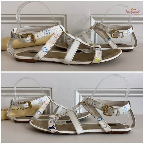 Authentic Louis Vuitton White Multicolor Canvas Patent Gladiator Sandals 39.5 - Picture 11 of 12